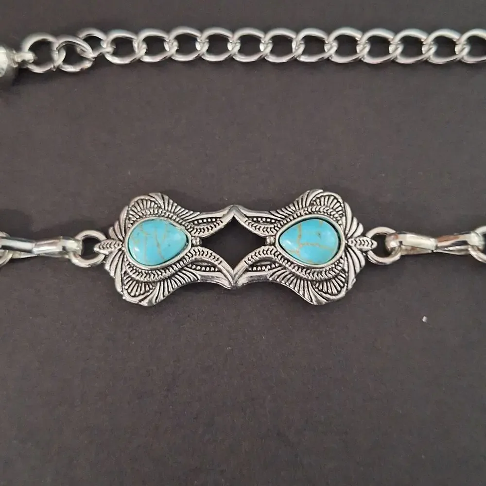 Silver Tone Turquoise Concho Chain Belt 40
